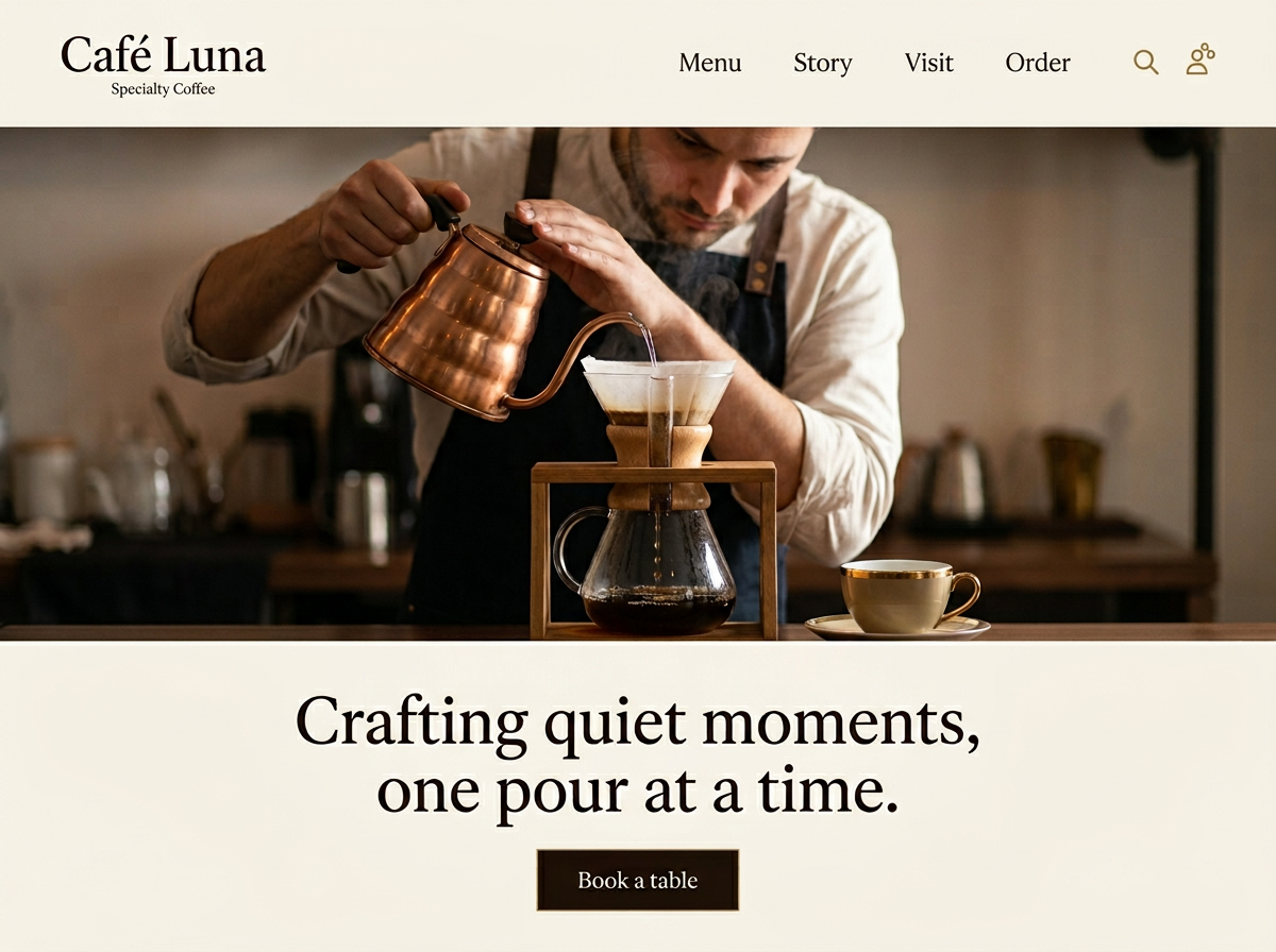 Modern café website after redesign by Webbsiters